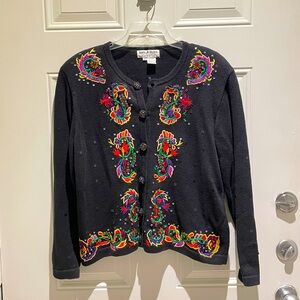 Vintage Embroidered Holiday Sweater Size Large, Jack B. Quick Colorful Festive